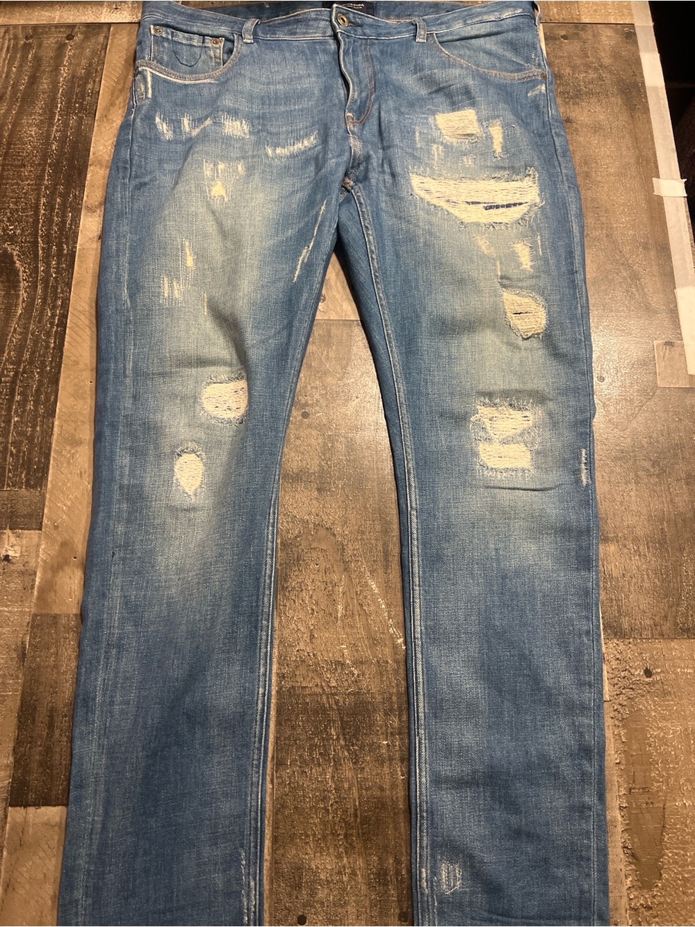 Scotch & Soda Light Blue Distressed Slim Tapered Jeans 36x32